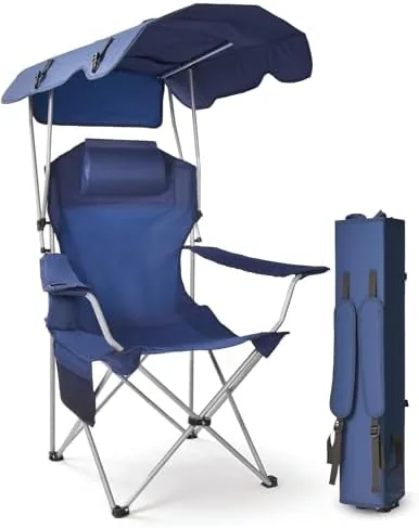 east oak camping chair with canopy 25 high back folding beach chair with canopy shade supportive headrest cup holder side pocket 330 lbs canopy chairs for outdoors sports
